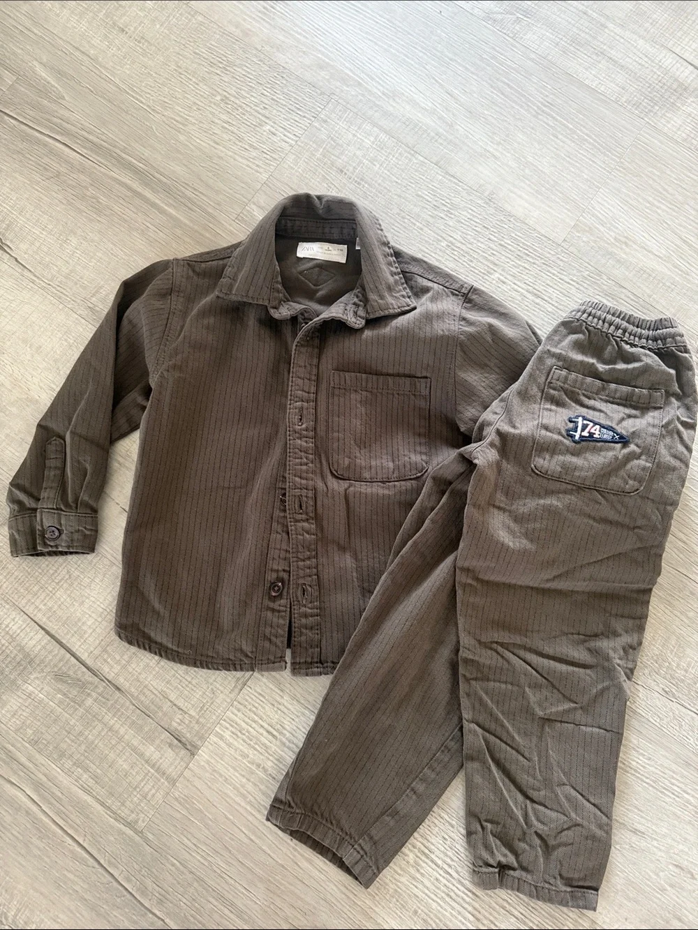 Zara Olive green pin striped Set